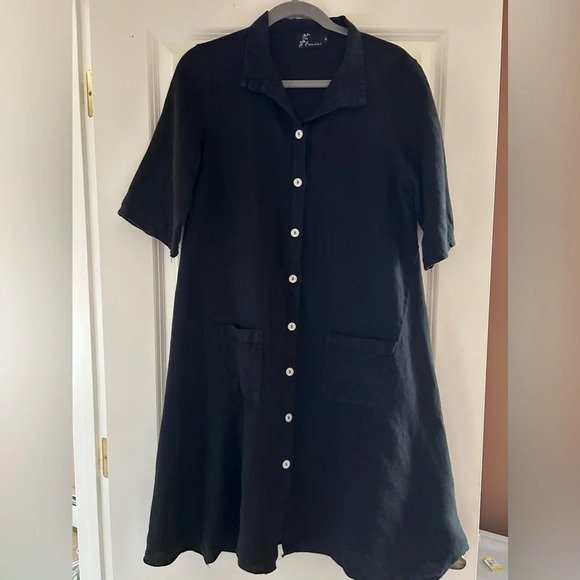 Fenini black linen shirt dress lagenlook - Picture 1 of 9